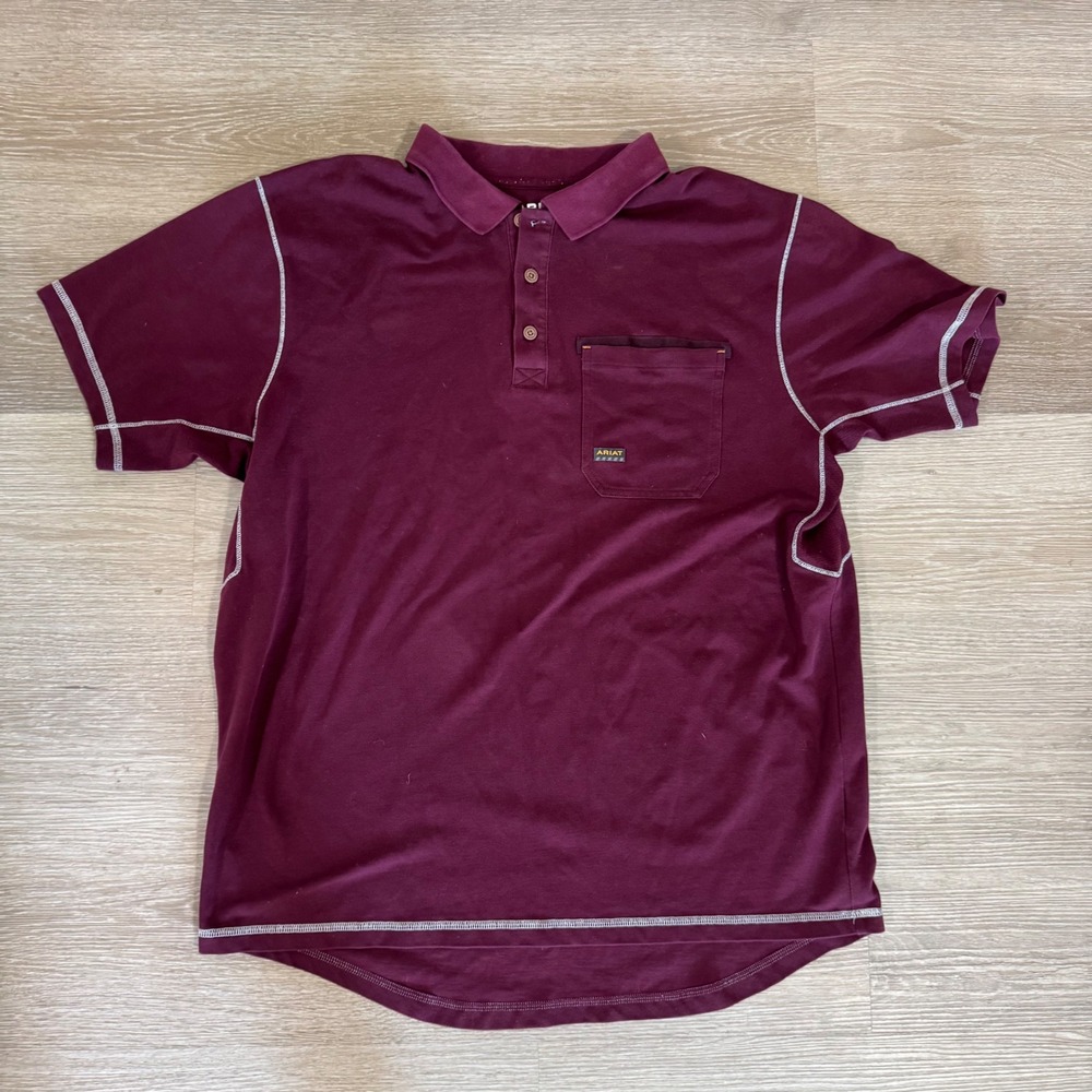 Ariat Rebar Polo Shirt Mens XL Burgundy Short Sleeve Workwear 10030305